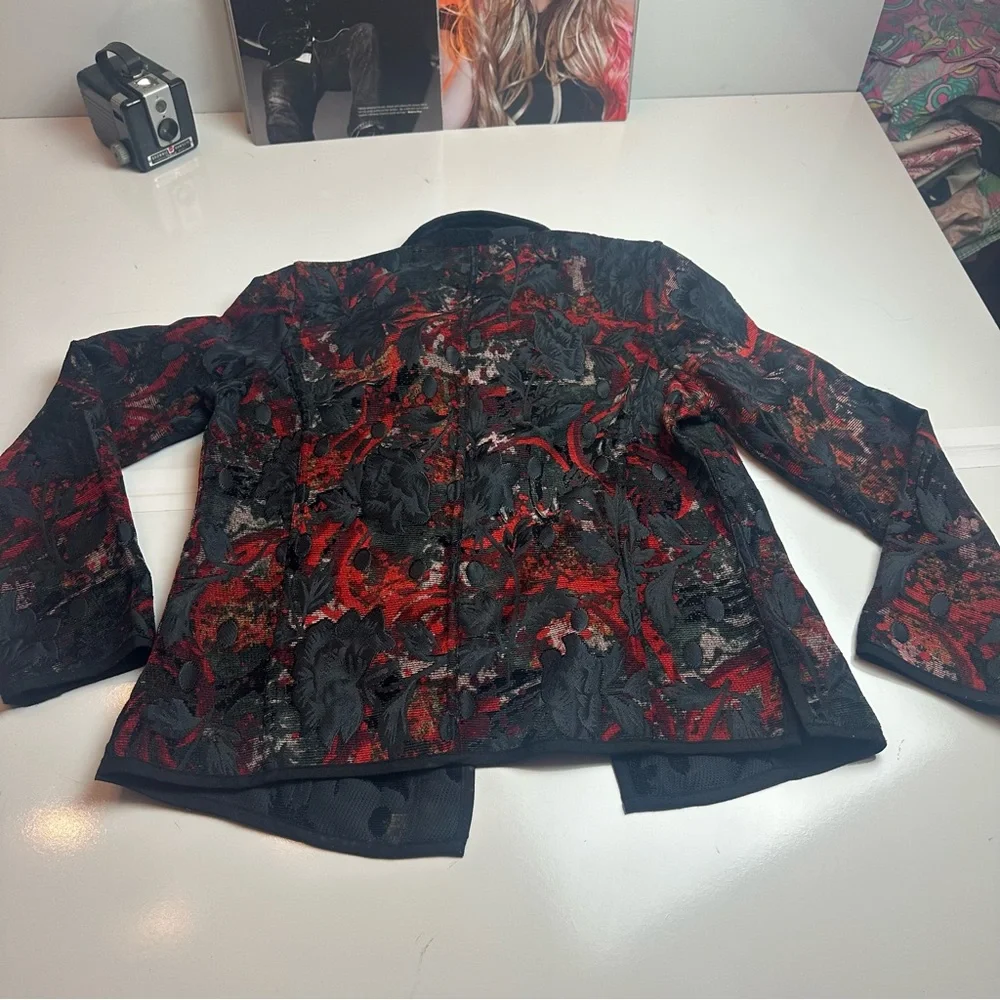 Black Crimson Brocade Tapestry Jacket | Gothic Romantic Artwear Coat - Picture 2 of 10
